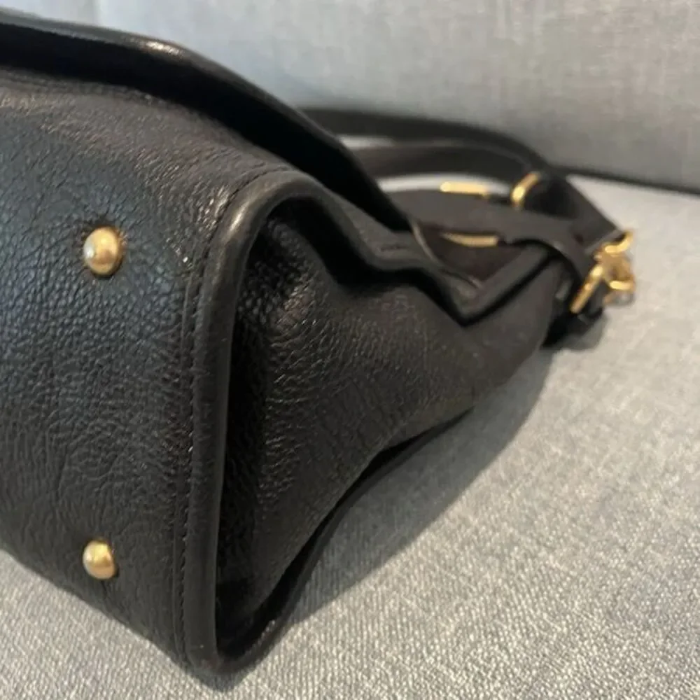 Beanpole Black Pebbled Leather Satchel Crossbody Bag Gold‎ Hardware Suede Trim